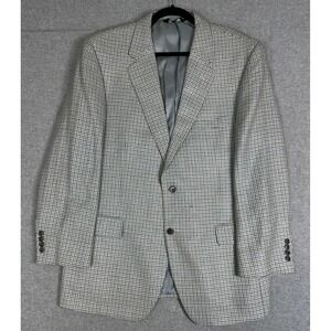Unbranded Houndstooth Blazer Mens 42R Grey Blue Excellent 2-Button Sport Coat
